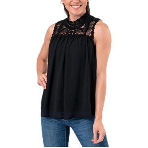 Taylor and Sage Women Black Hi Neck Sleeveless Crochet Lace Blouse Size Small
